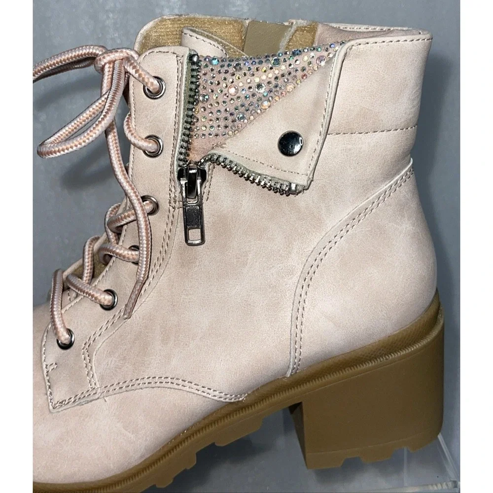 Therabouts Kinsley Pink Rhinestone Hiker Block Heel Boots Big Girls Size 5 NEW‎